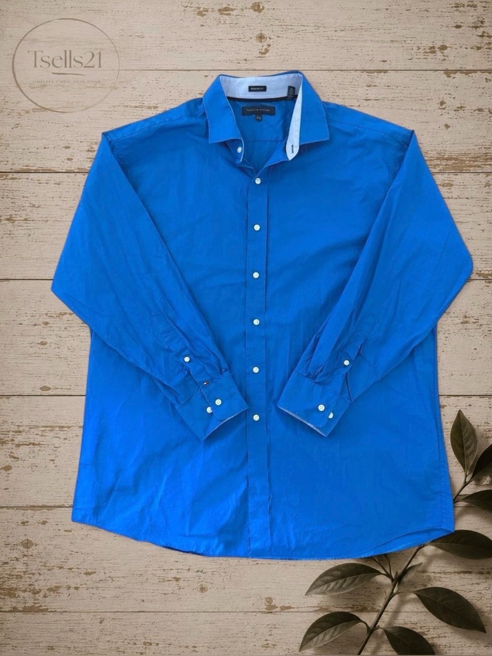Tommy Hilfiger Bright Blue Long-Sleeve Button-Down Shirt - Size 17 1/2 (XL)